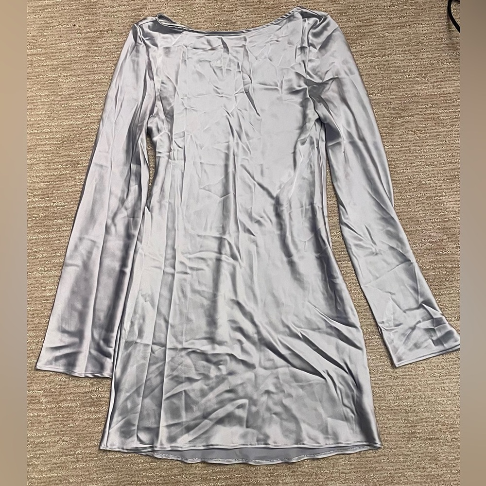Zara Satin Effect Long Seeve Dress in Silver - Size L